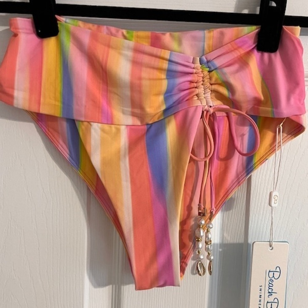 Beach Bunny‎ High Waist Bottoms Ruched Beaded Detail Swimwear XS